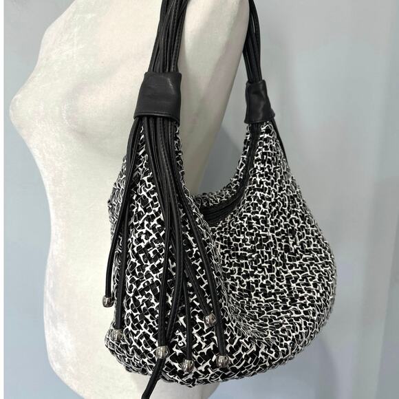 Sondra Roberts Squared Woven Black and White Purse - Picture 2 of 8